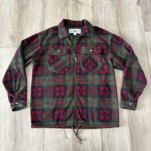 Gap Mens Plaid Shirt Jacket Small Full Zip Red Green Plaid Fleece Pocket